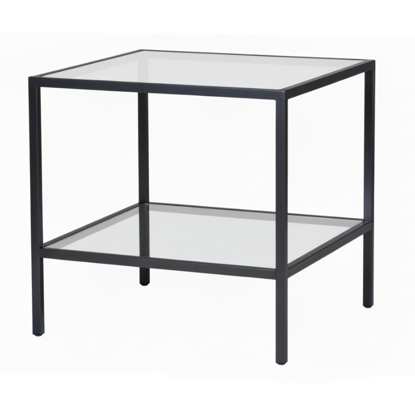 Luton table with clear glass tops, black, 80 x 80 x H80 cm.