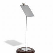 Sign holder with angled panel and clip, chrome, base plate 10 x 10 cm, sign plate 11 x 17 cm, H63 cm