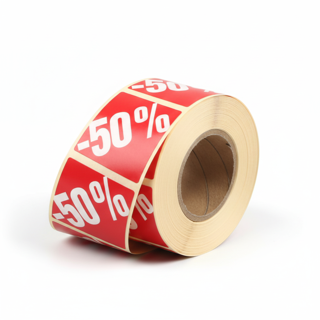 Røde etiketter m/ procent - 500 stk. -50%