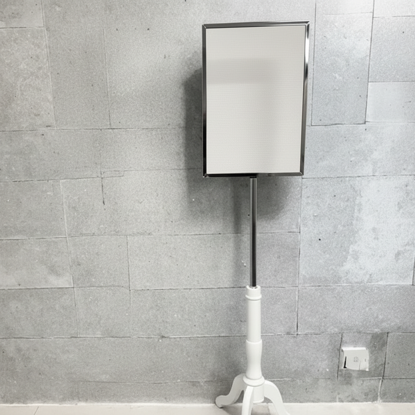 Ranskalainen kylttijalusta, valkoinen. A3-kehys. Valitse kyltin kehyksen väri