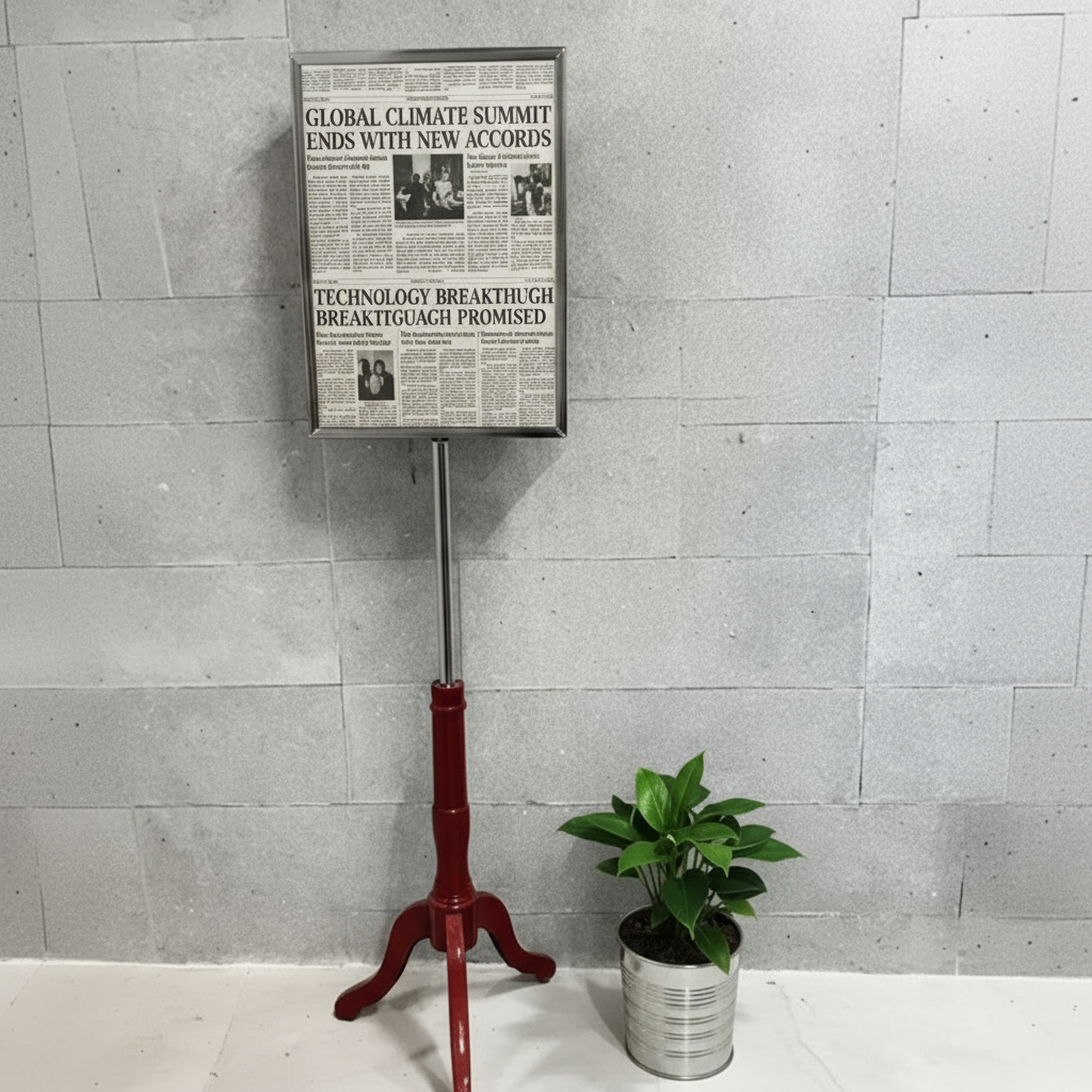 Fransk skiltefod, mahogny,  A4 ramme i krom.