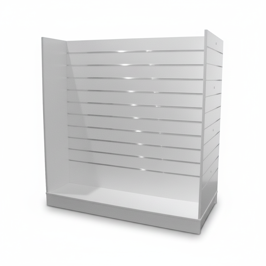 H-gondol, hvid, med 10 cm rilleafstand, 124,6 x 60 x H132 cm inkl. hjul