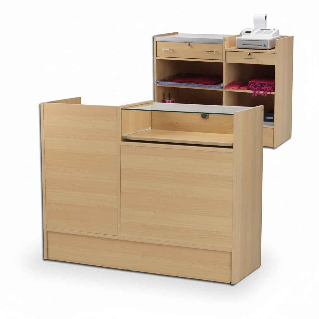 Slimline Disk, kombimodul, við glerplátu, inkl. 1 uttrekkibakki, lítla skuffu og 2 rúm við 1 hyllu hvørjum, maplur, H96 x B120 x D46 cm