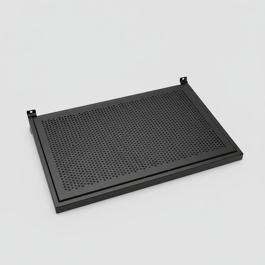 Shelf with metal perforated plate (59.5 x 37 cm) for slatwall - black