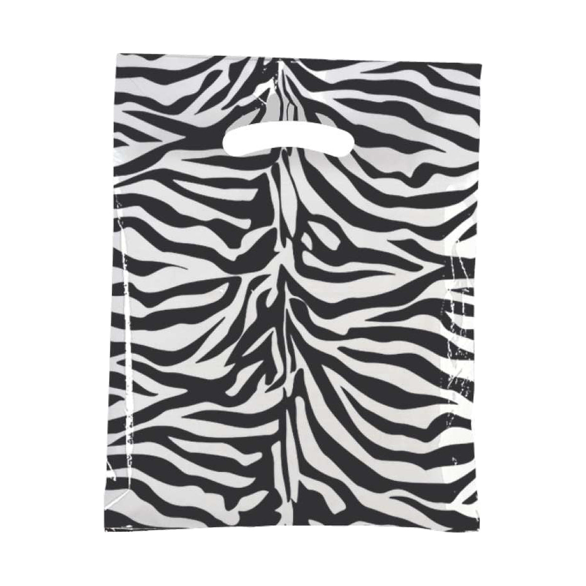 Plastposi við zebramynstri, pakki við 100 stk., 50 mikron, B 39 x D/BF 8 x H 45 cm, styrkt hondtøk