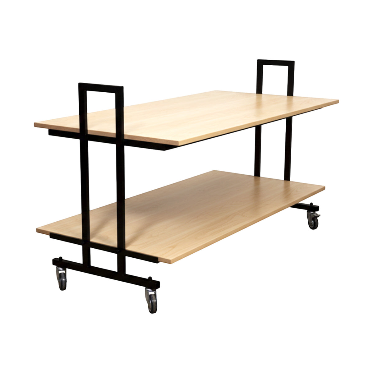 Salgsbord, L10, dobbelt med ahorn bordplade, sort, 155 x 74 x H90 cm.