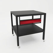 Packing table on wheels with black tabletops, 80 x 80 x H80 cm. Incl. paper roll holders
