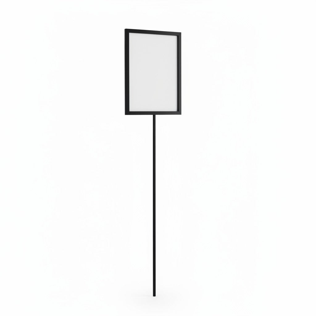 SuperSellerS black A4 sign holder on an 80 cm adjustable stand for retail display and product information.