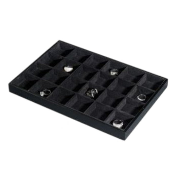 SuperSellerS black flocked jewelry display tray with 24 compartments for organizing rings