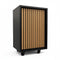 SuperSellerS black modular display counter with a vertical wooden slat acoustic front panel on wheels