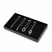 SuperSellerS black velvet jewelry display tray for necklaces, 42x22 cm, featuring four silver pendant necklaces.