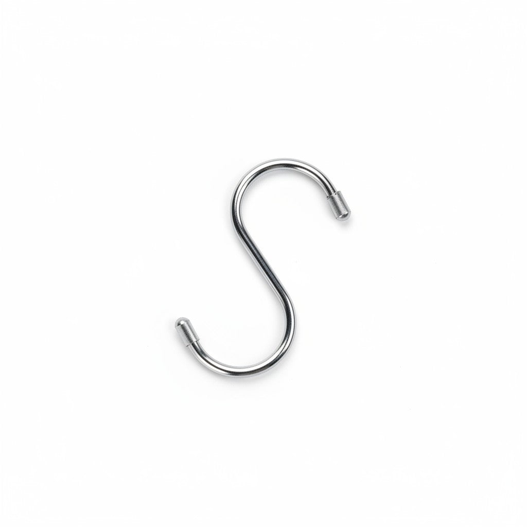 SuperSellerS 12 cm chrome S-hook for jeans display with protective end caps on a white background