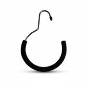 SuperSellerS chrome scarf ring hanger with black foam padding, 20cm height and 12cm diameter for retail display.