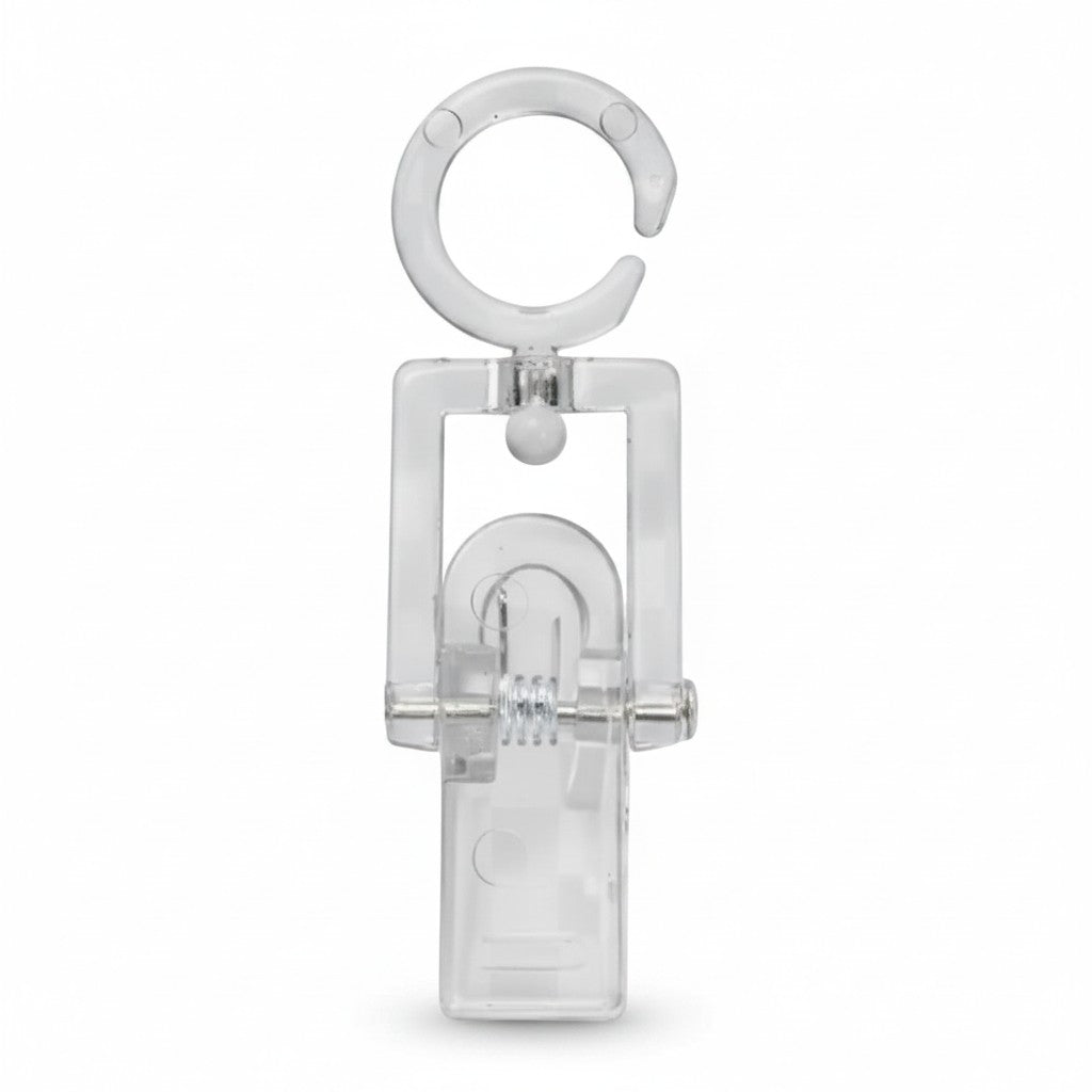 SuperSellerS clear plastic scarf clip with a 5 cm height and swivel hook for organizing accessories and garments.