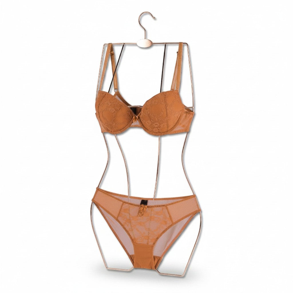 SuperSellerS copper 3D lingerie and swimwear display hanger with a rotating hook for retail presentation