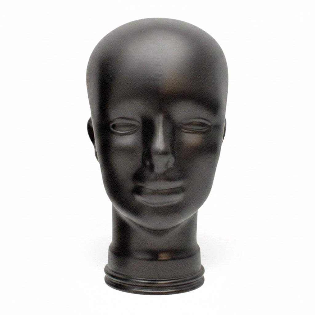 SuperSellerS unisex matte black glass head display for hats, wigs, and glasses, 58cm circumference