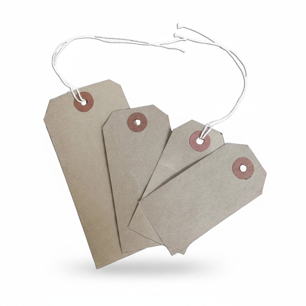 SuperSellerS natural brown manila tags with reinforced eyelets and white string for retail product labeling