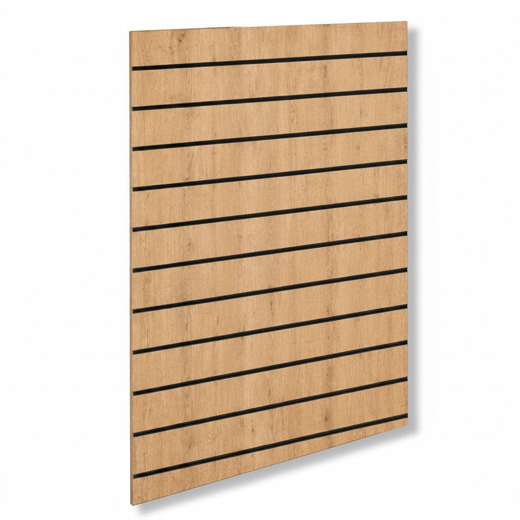 SuperSellerS oak look MDF slatwall panel 120x120 cm with black plastic inserts for retail display