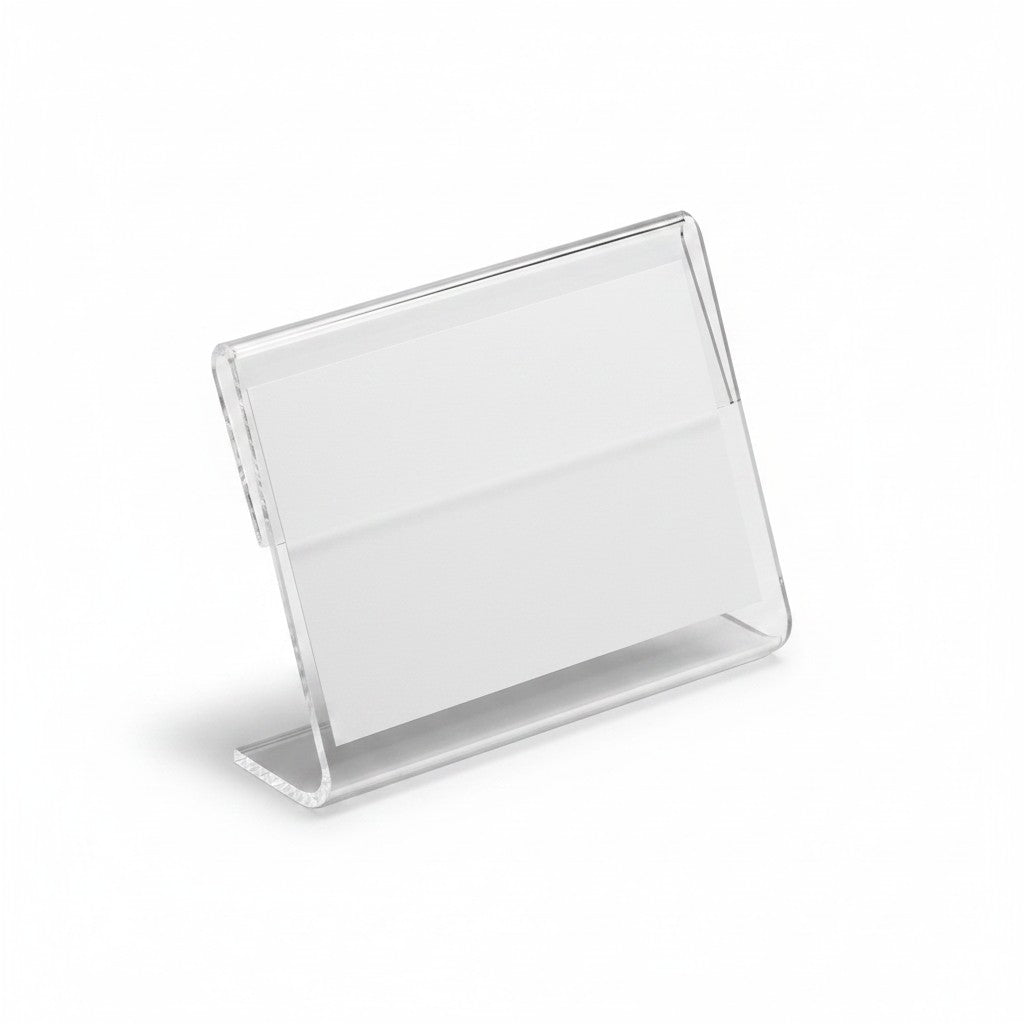 SuperSellerS A8 slanted acrylic sign holder for table or shelf display, 7.5 x 5 cm clear plastic stand