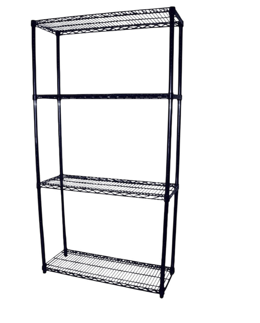 SuperSellerS TUBO black wire shelving unit with 4 tiers for retail display, 122x46x220 cm.