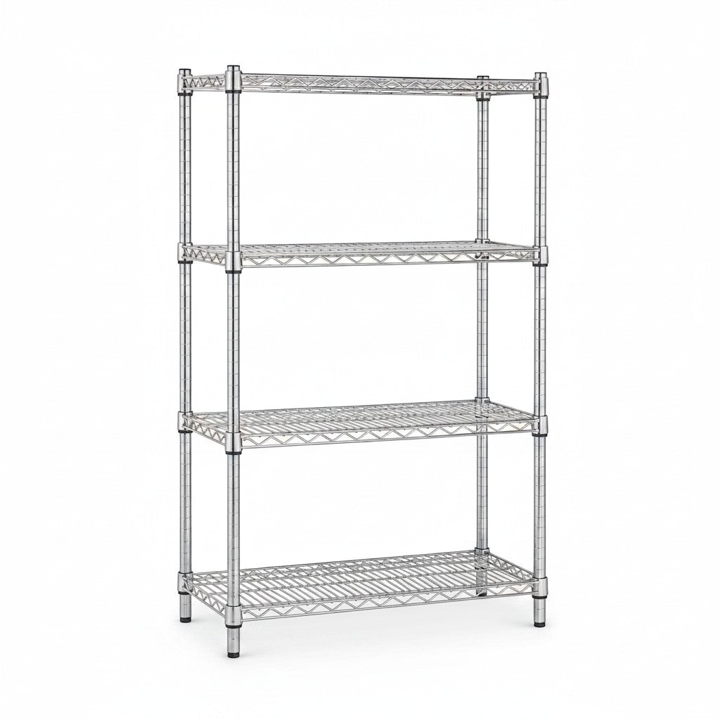 SuperSellerS TUBO 4-tier chrome wire shelving unit for retail, warehouse, or home storage, 91x36x160 cm