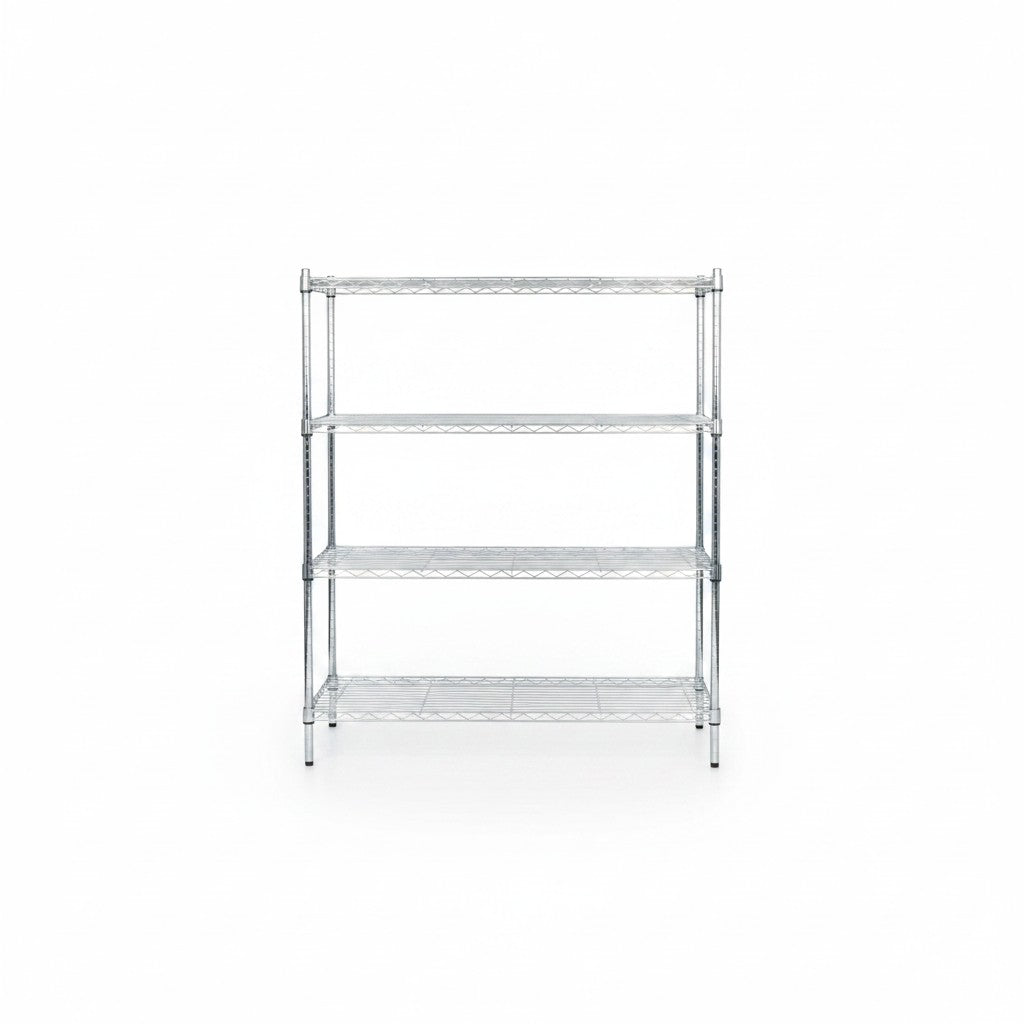 SuperSellerS TUBO 4-tier chrome wire shelving unit with adjustable feet for versatile storage and easy assembly.