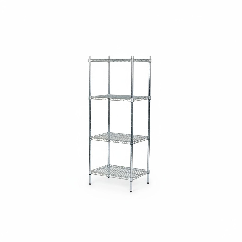 SuperSellerS TUBO four-tier chrome wire shelving unit for retail or home storage