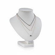 SuperSellerS white faux leather necklace display bust, 24.5 cm tall, showcasing three delicate pendant necklaces.