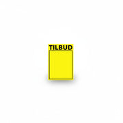 SuperSellerS yellow A6 sale sign with black Tilbud text for retail store promotions
