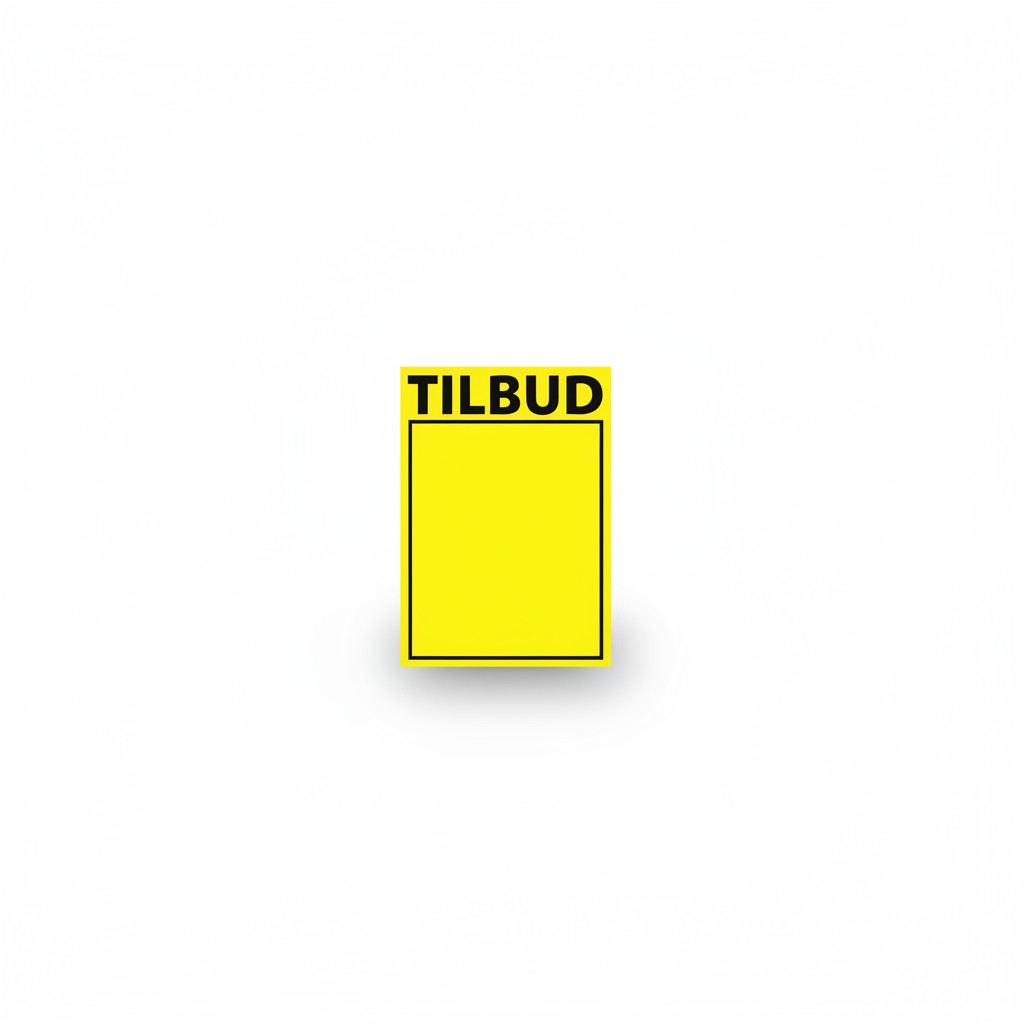 SuperSellerS yellow A6 sale sign with black Tilbud text for retail store promotions