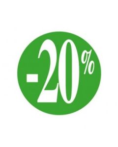 Rabatklistermærke 20% - Grøn med hvid skrift - 500 stk.