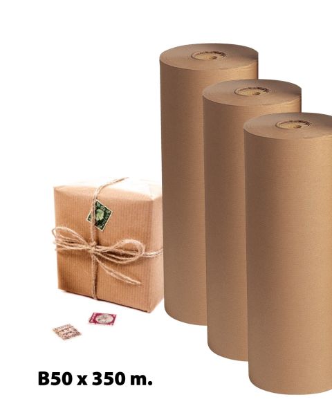 Pakkepapir B 50 cm x 350 mtr. - Kraftig. Brun