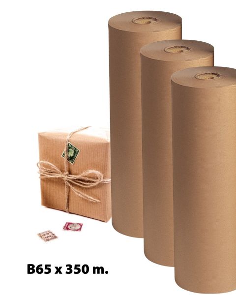 Pakkepapir B 65 cm x 350 mtr. - Kraftig. Brun