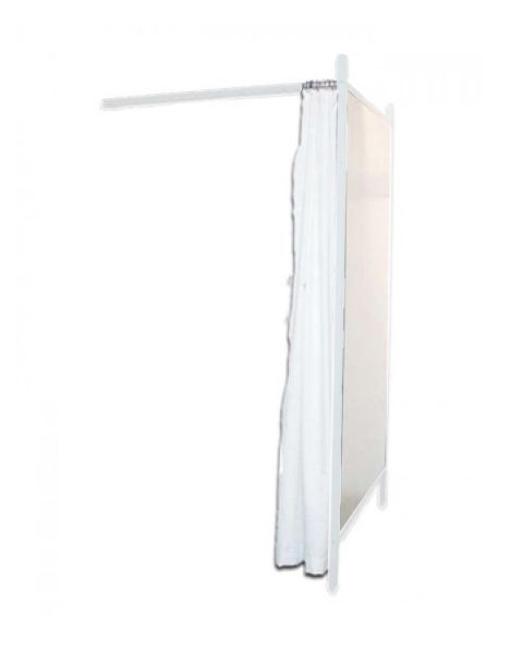 1-sidet prøverum. Sæt med hvidt stel og forhæng. ( B 100 x D 100 x H 210 cm.) - Vælg farve på forhæng