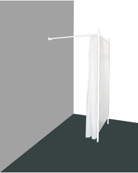 1-sidet prøverum. Sæt med hvidt stel og forhæng. ( B 100 x D 100 x H 210 cm.) - Vælg farve på forhæng