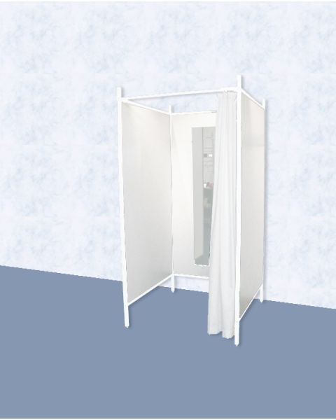 3-sidet prøverum. Sæt med hvidt stel og forhæng. ( B 100 x D 100 x H 210 cm.) - Vælg farve på forhæng