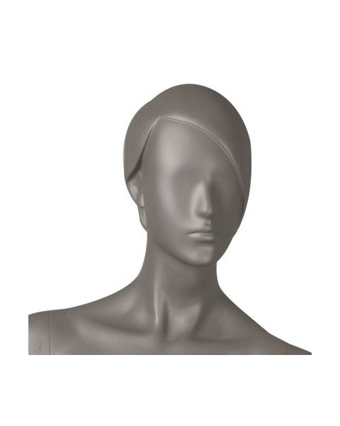 1400 damemannequin. Grå, mat med hoved, ansigt og skulpterede hår. H 178 cm. Står lidt kækt