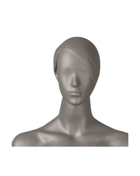 1400 damemannequin. Grå, mat med hoved, ansigt og skulpterede hår. H 178 cm. Hænder foran