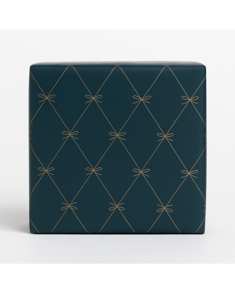 Gavepapir, jul, mat blå m/ guldtryk bånd og sløjfe, B50 cm x 50 mtr