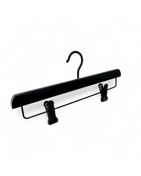 Vesterhavs Buksebøjle. Sort træ (lakeret -blank)  35 cm med sorte plast klemmer. Gummicoated krog i sort