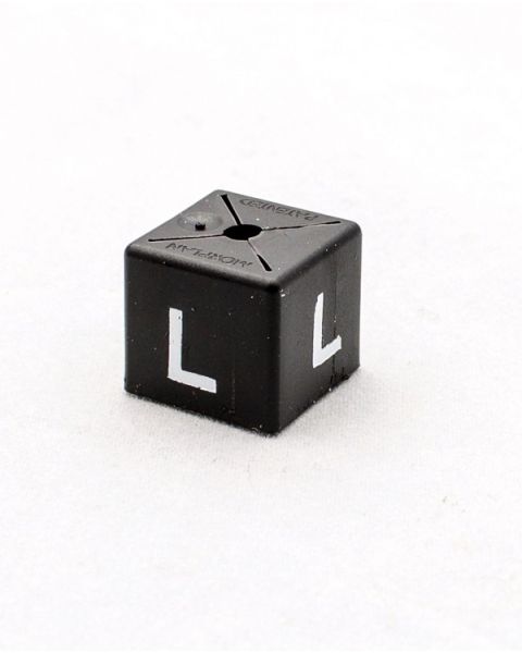 Størrelsesmærke, firkantet til bøjle, med størrelser - 50 stk. ens, sort