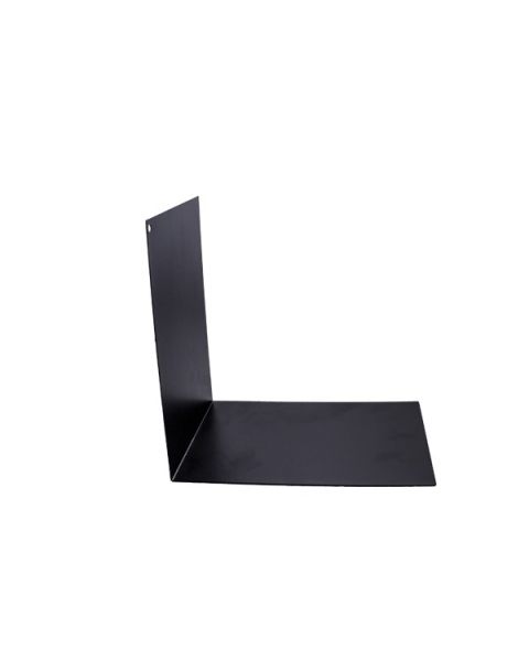 Bogstøtte, sort. 20 x 20 x 15 bred. 1 mm, metal.