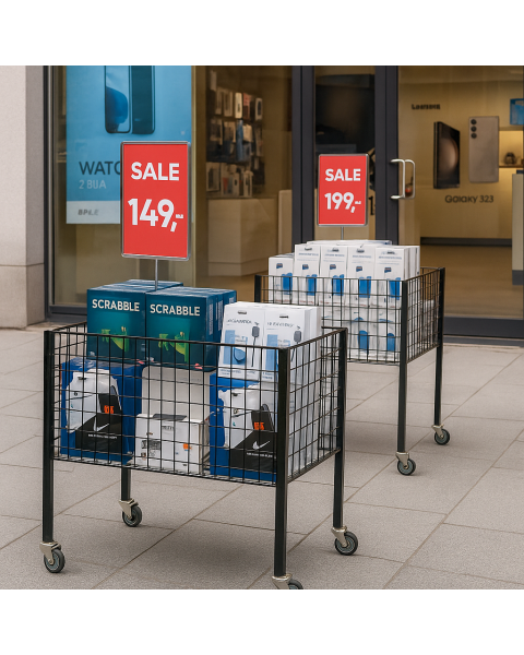 Boxer 2, Sort salgskurv. 50 x 95,6 x H90 cm. Justerbar bund.