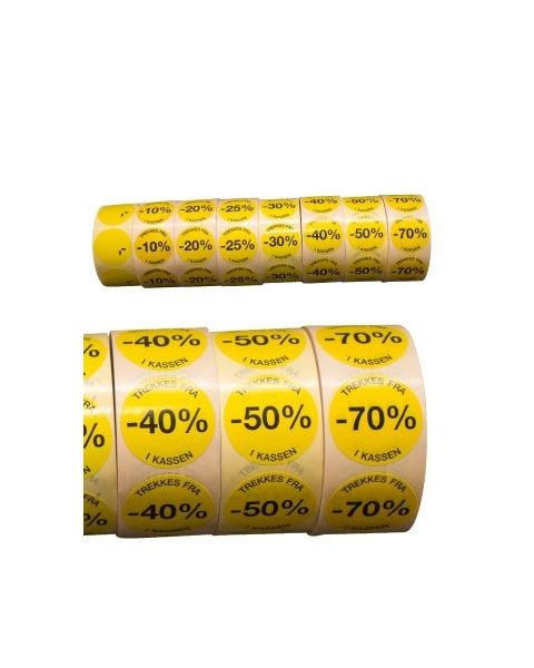 Gule etiketter m/ procent - 1.000 stk. - Norsk