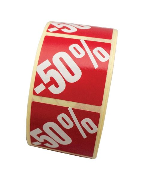 Røde etiketter m/ procent - 500 stk. -50%