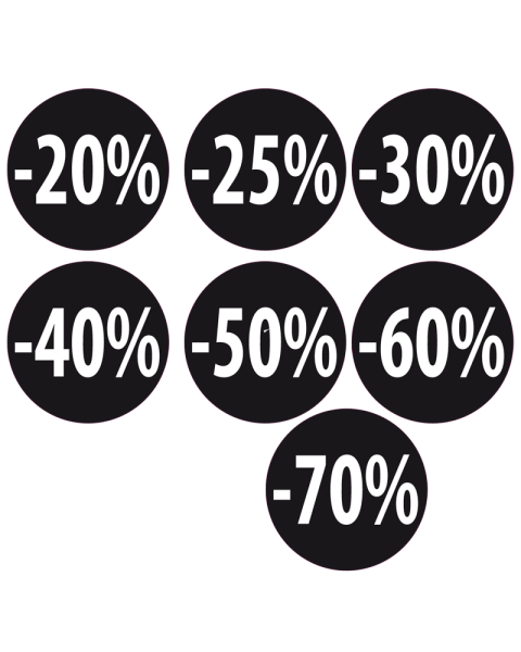 Sorte etiketter m/ procent - 1.000 stk. Vælg procent