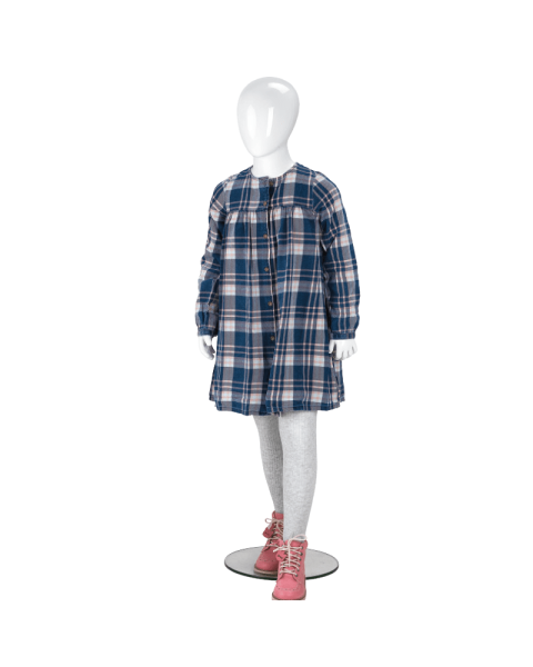 Børnemannequin, 6 år, med hovedt, hvid high gloss, m/glas fodplade, H125 cm