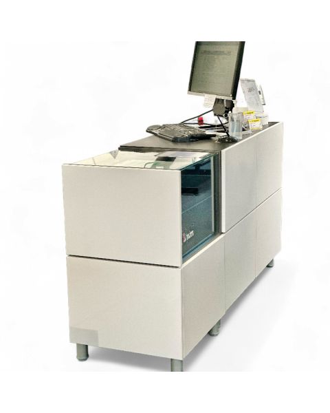 Banko disk sæt med 2 diske og frontplader total højde 93 cm længde 170 cm 1 flytbar hylde og låsbar skuffe.