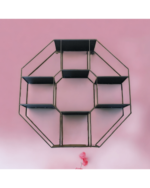 Display væghylde, ottekantet - sort