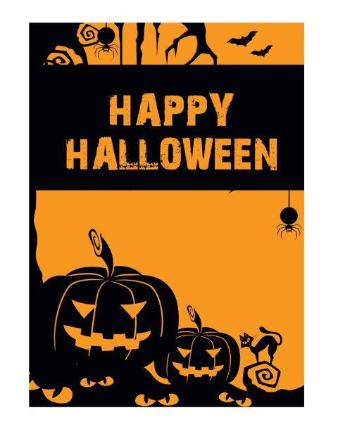 Plakat. Halloween, orange med sort tryk, 50 x 70 cm
